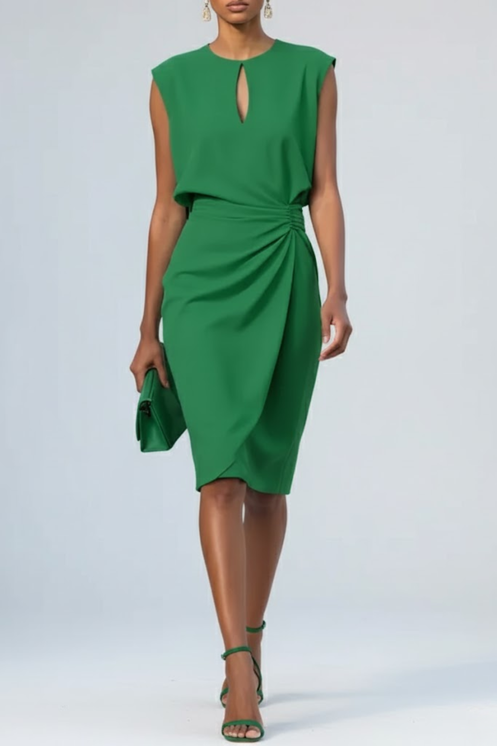 Anna-Berg | Midi Cocktail Dress - Ruched Waist Design