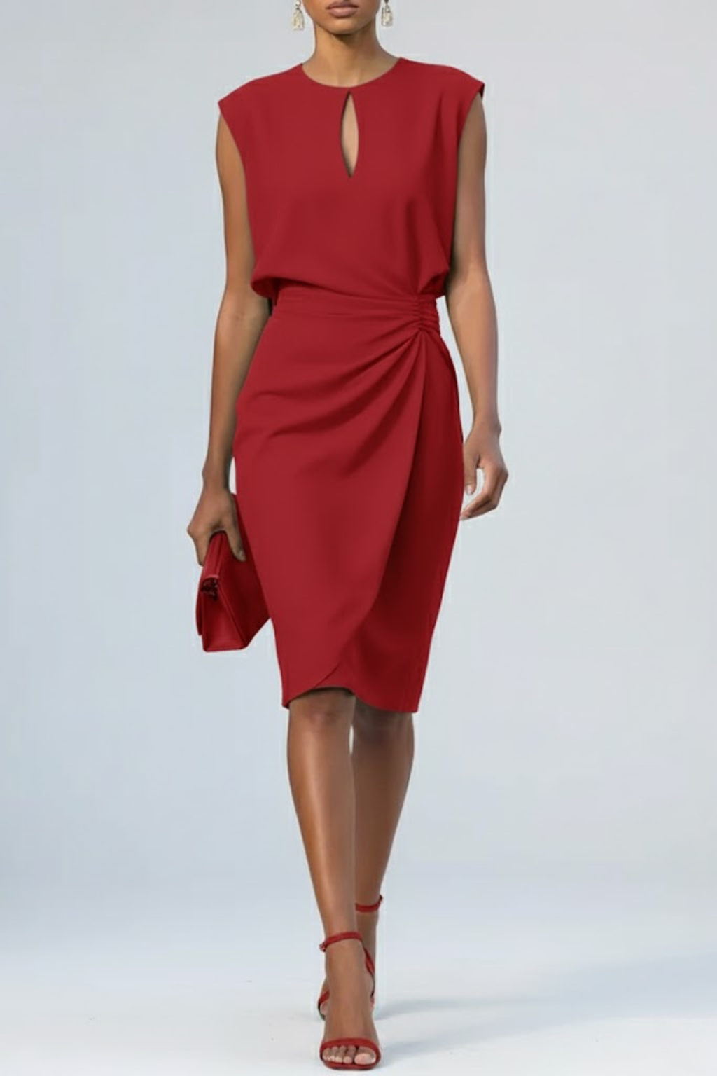 Anna-Berg | Midi Cocktail Dress - Ruched Waist Design