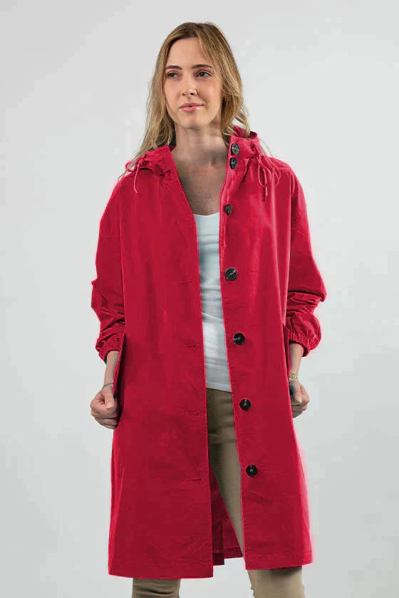 Anna-Berg | Lightweight Hooded Coat - Longline Button-Up Jacket
