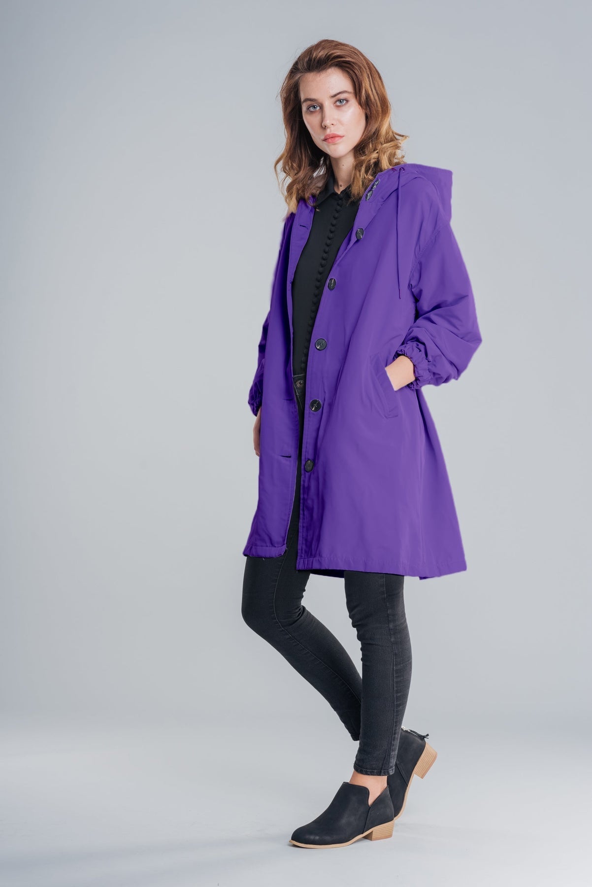 Anna-Berg | Lightweight Hooded Coat, Longline, Button-Up