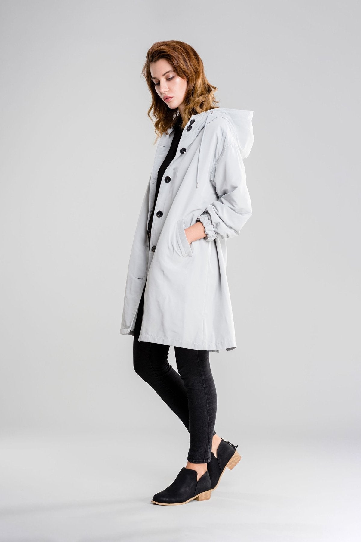 Anna-Berg | Lightweight Hooded Coat, Longline, Button-Up