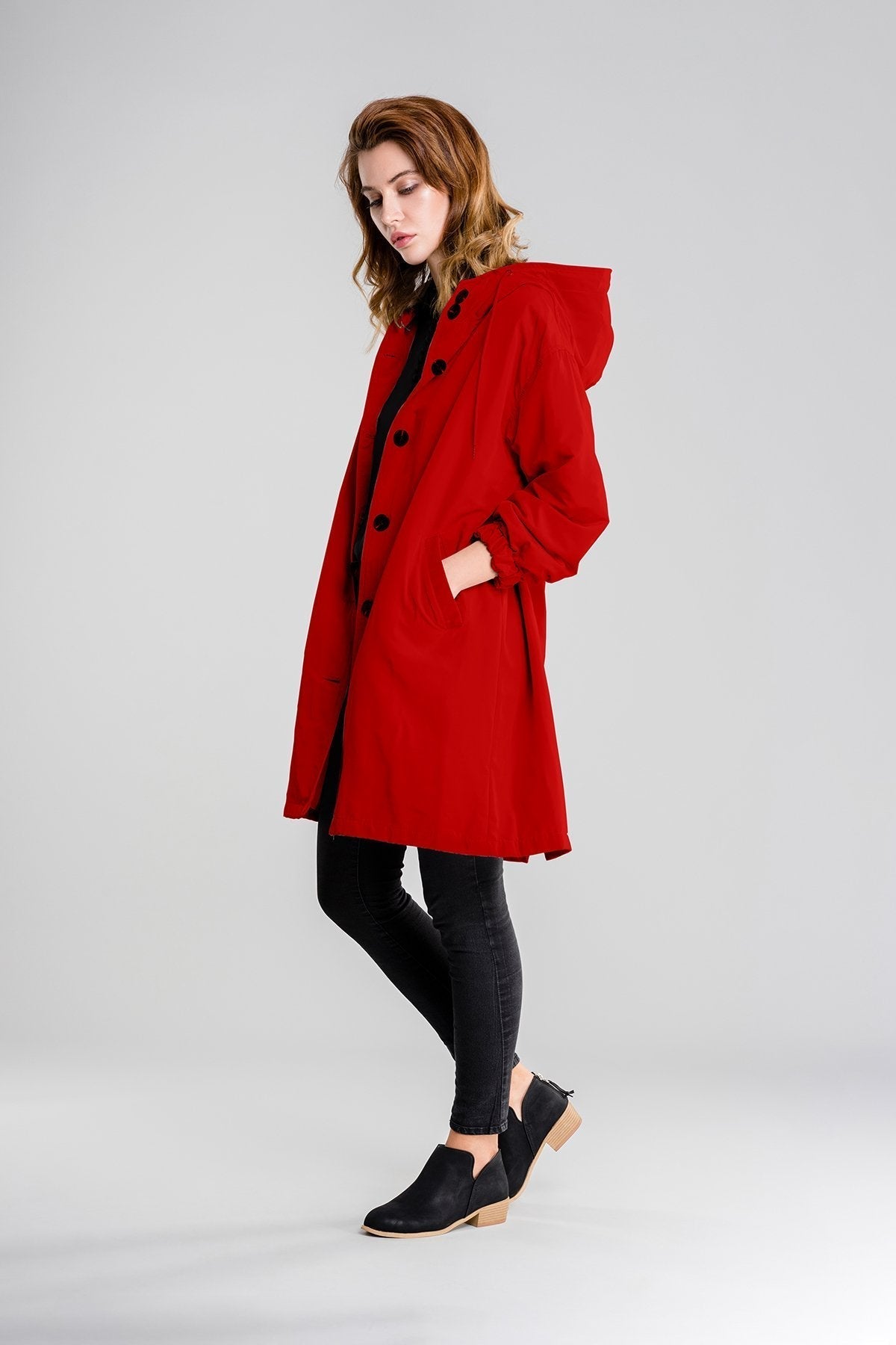 Anna-Berg | Lightweight Hooded Coat - Longline Button-Up Jacket