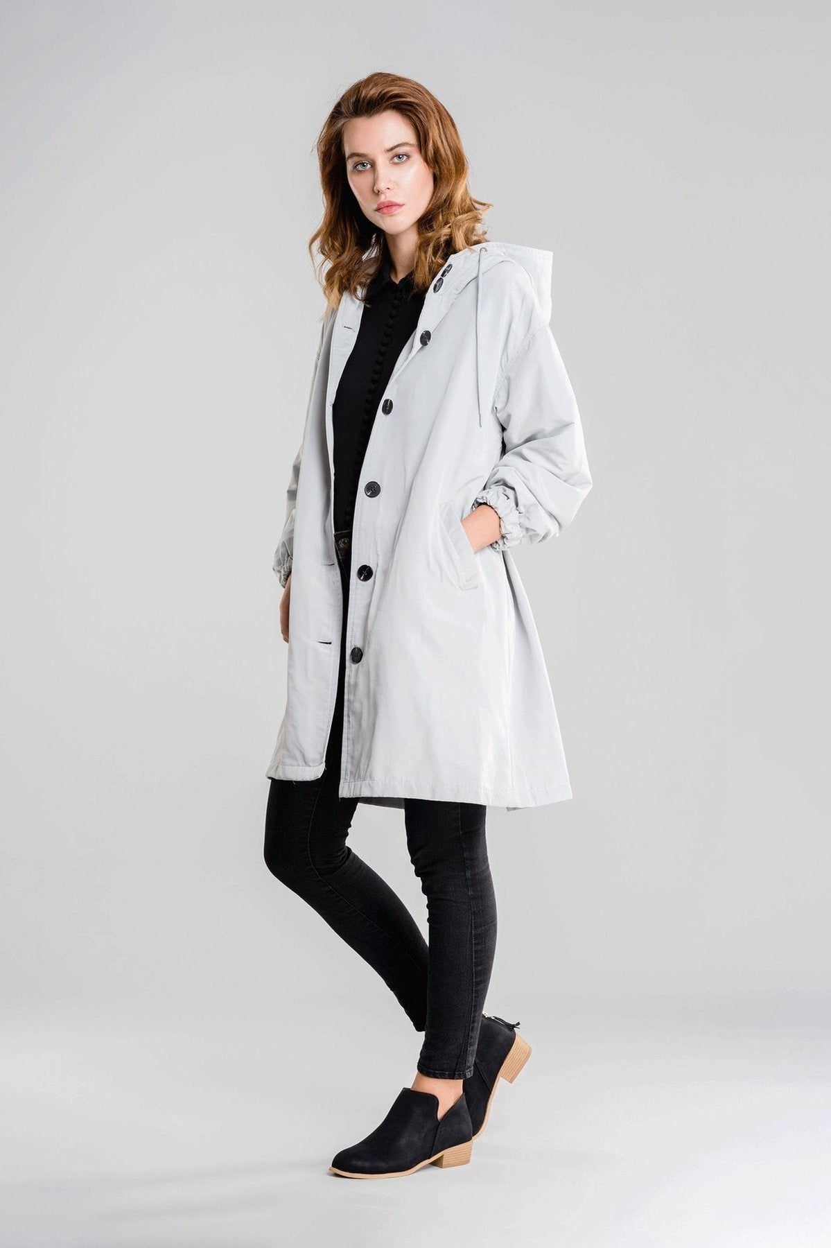 Anna-Berg | Lightweight Hooded Coat, Longline, Button-Up