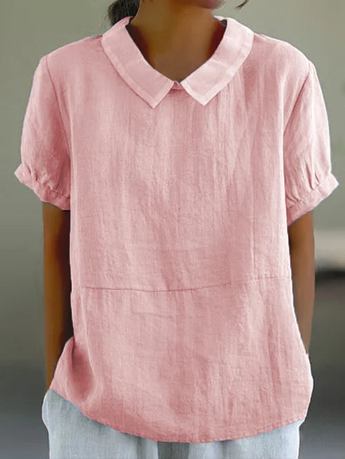 Anna-Berg | Linen Short Sleeve Blouse - Regular Fit - Peter Pan Collar