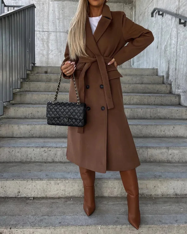 Anna-Berg | Long Double-Breasted Coat, Belted, Winter Overcoat