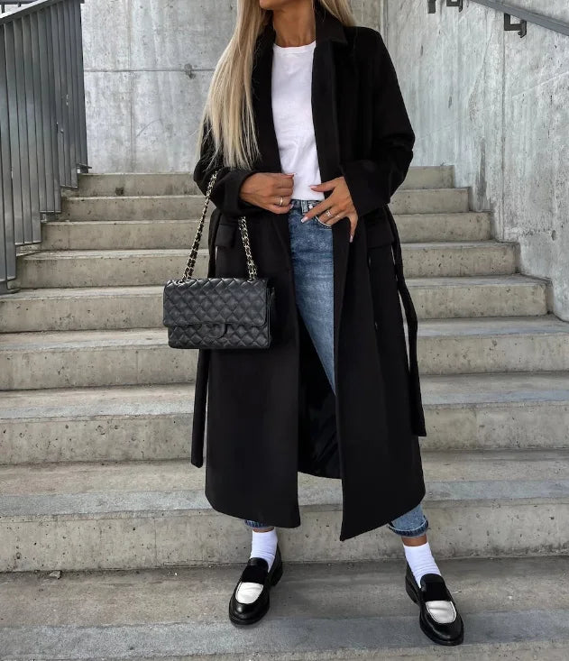 Anna-Berg | Long Double-Breasted Coat, Belted, Winter Overcoat