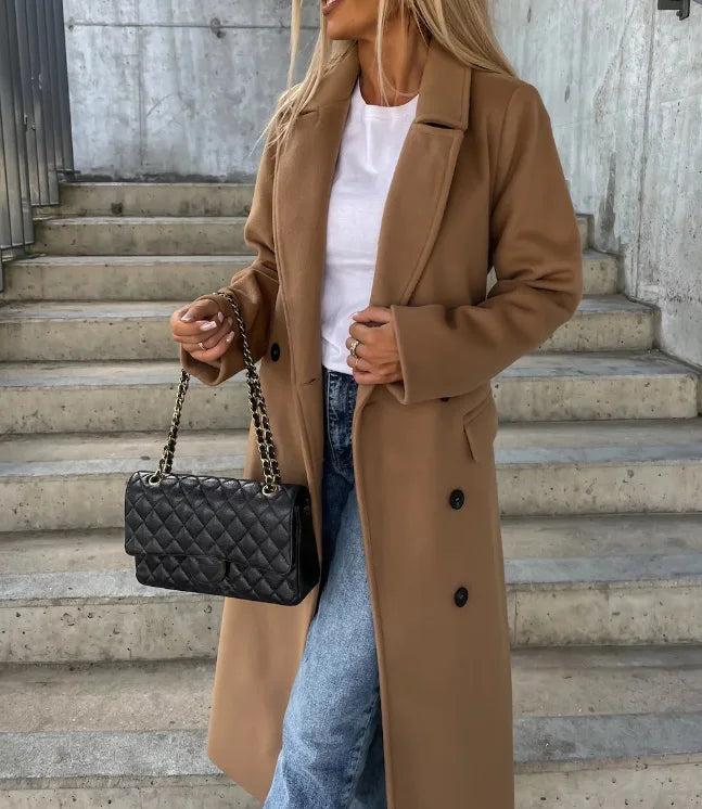 Anna-Berg | Long Double-Breasted Coat, Belted, Winter Overcoat