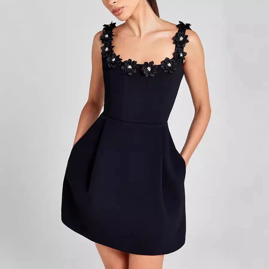 Anna-Berg | Mini Sheath Dress - Square Neck, Floral Detail