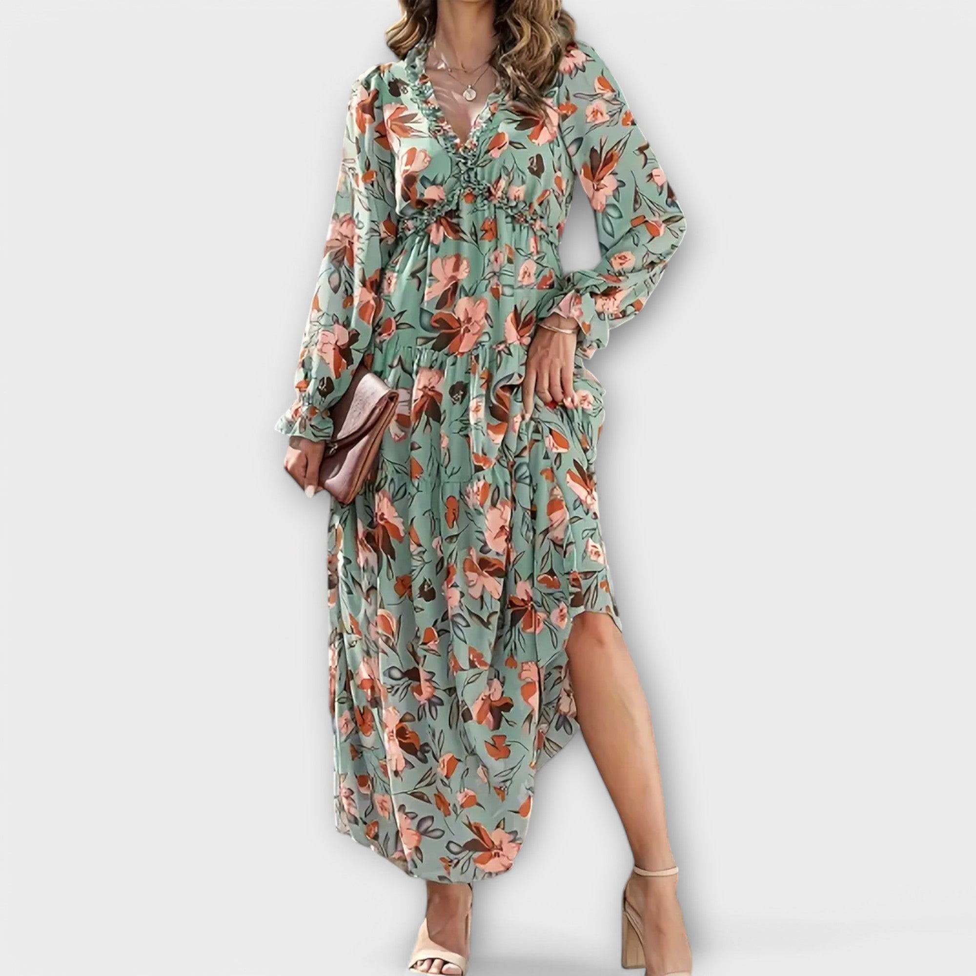 Anna-Berg | Maxi Dress, Floral, Long Sleeves, V-Neck