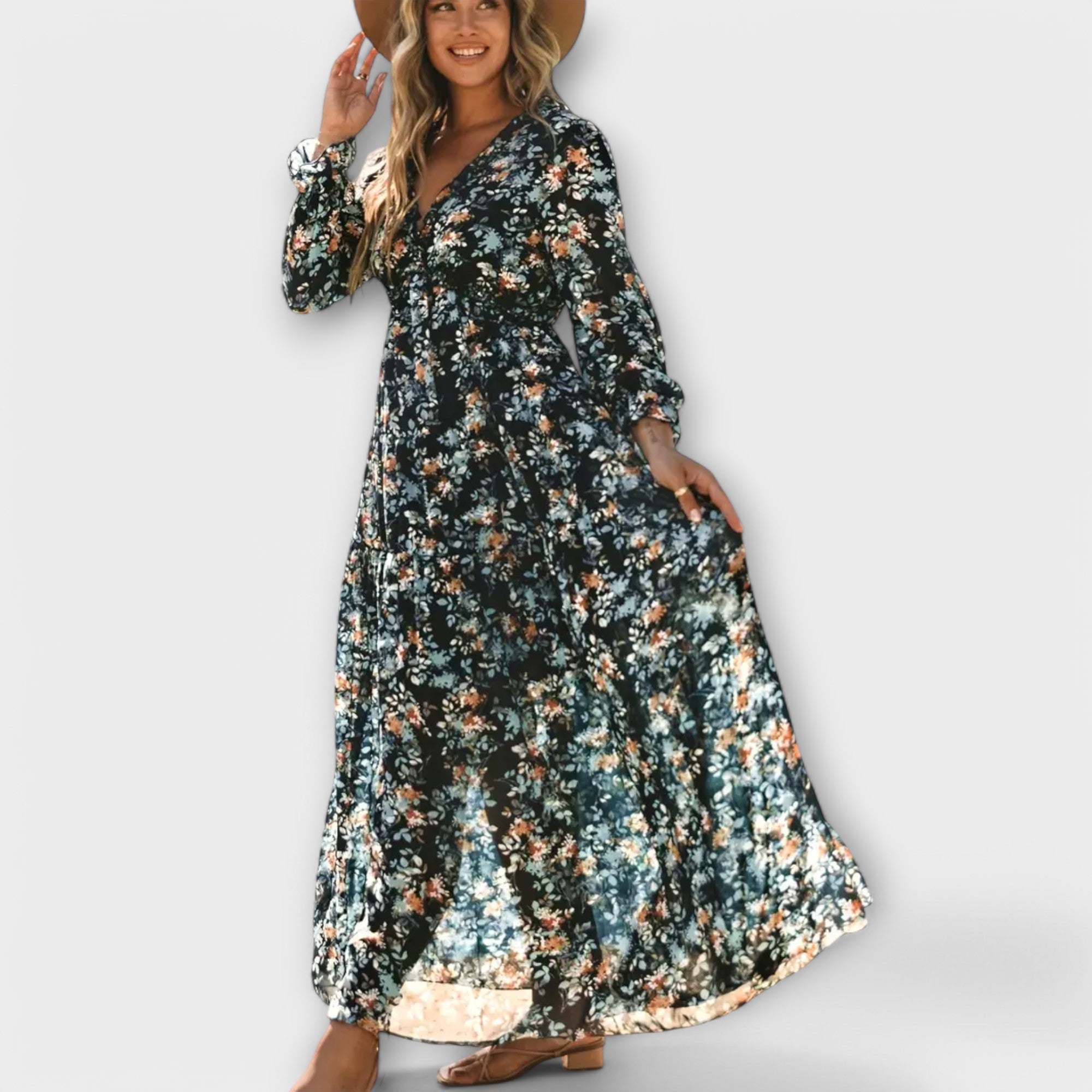 Anna-Berg | Maxi Dress, Floral, Long Sleeves, V-Neck