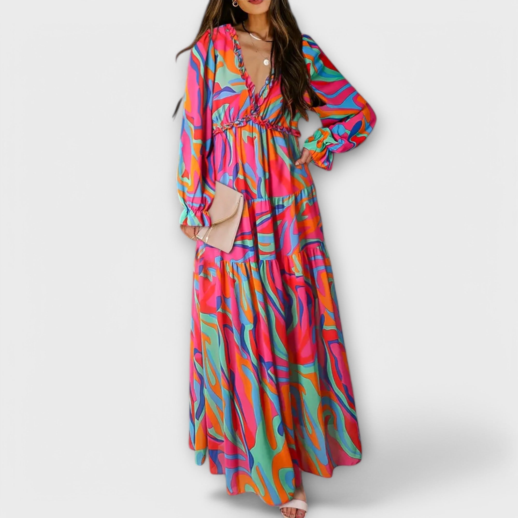 Anna-Berg | Maxi Dress, Floral, Long Sleeves, V-Neck