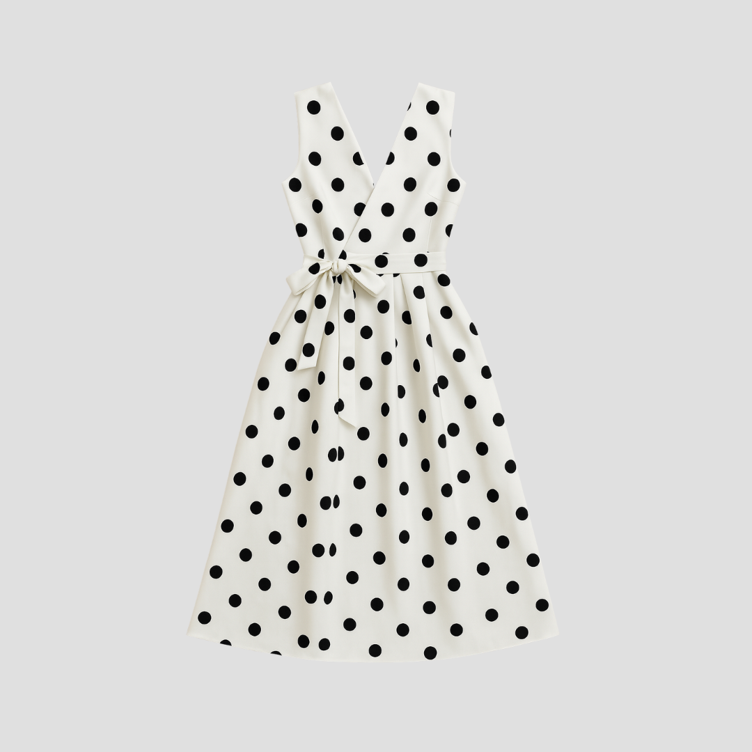 Anna-Berg | Midi Dress - Polka Dot, Wrap Front, Tie Waist, Sleeveless