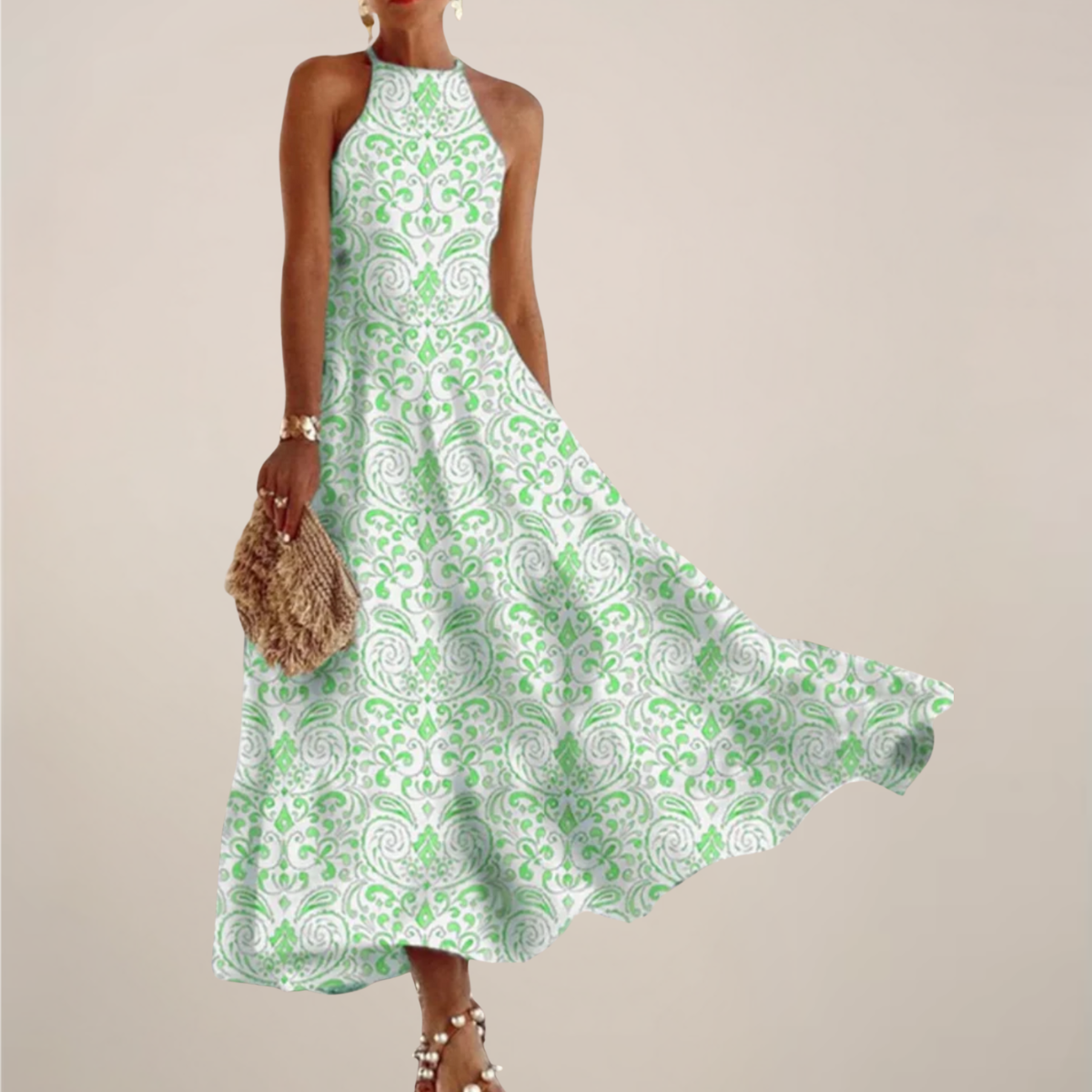 Anna-Berg | Printed Halter Neck Maxi Dress - A-Line Flowy