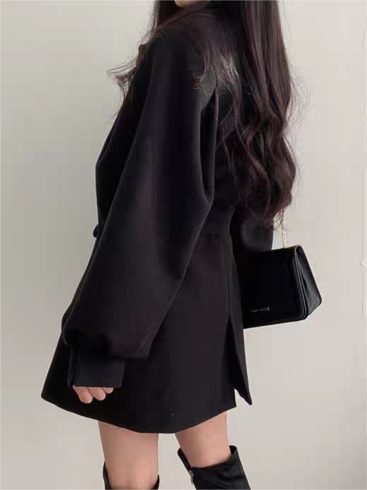 Anna-Berg | Puff Sleeve Belted Coat - Lapel Collar, Short Length