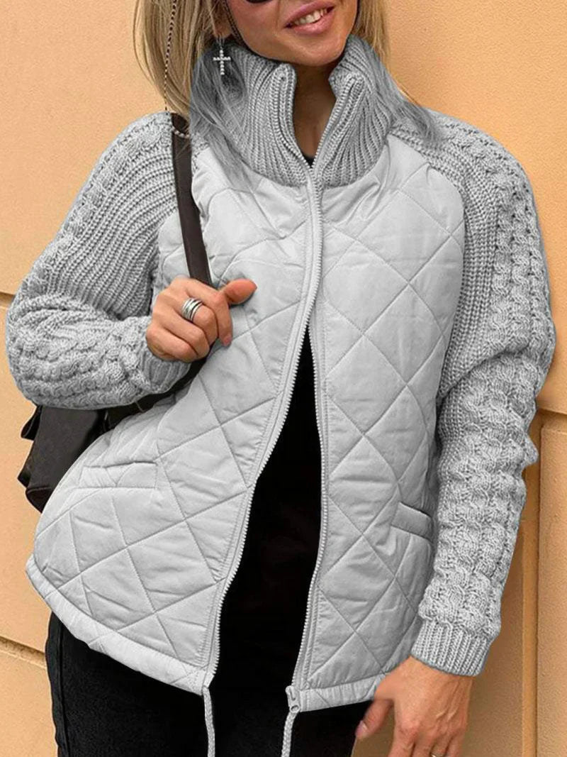 Anna-Berg | Quilted Jacket - Textured Sleeves, Funnel Neck, Zip Front