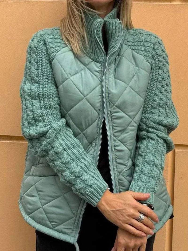 Anna-Berg | Quilted Jacket - Textured Sleeves, Funnel Neck, Zip Front
