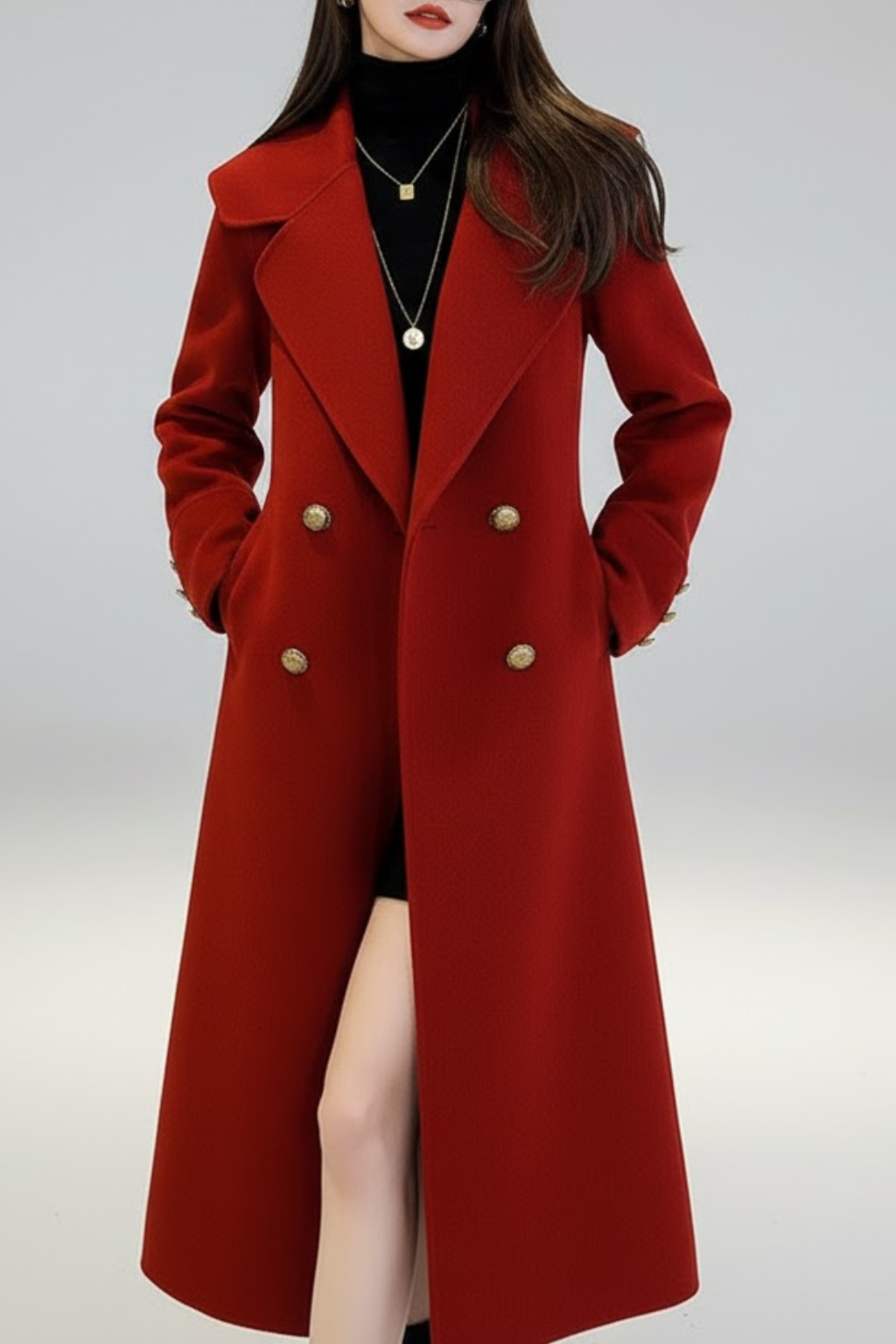 Anna-Berg | Trench Coat - Red, Long, Double-Breasted