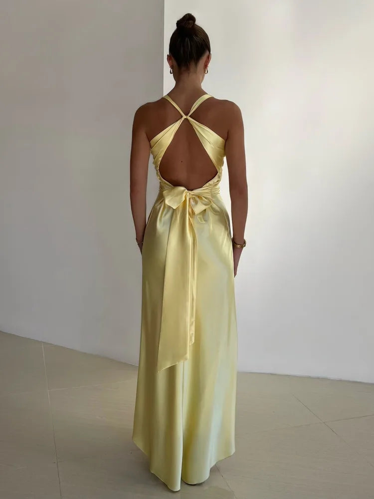 Anna-Berg | Satin Halter Neck Maxi Dress