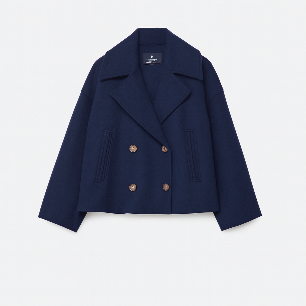 Anna-Berg | Short Coat, Wide Lapels, Two-Row Button Front, Cropped Boxy Fit