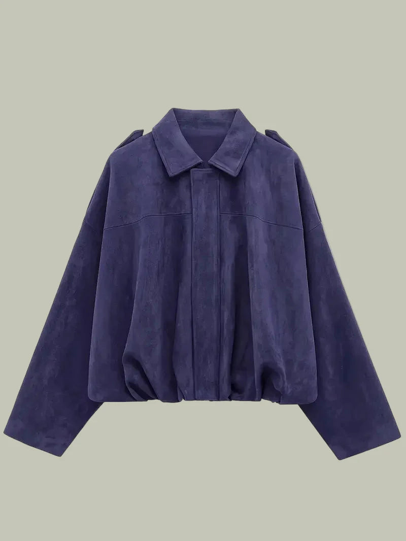 Anna-Berg | Short Jacket, Faux Suede, Oversized, Elasticated Hem