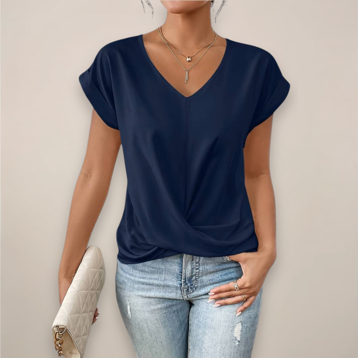 Anna-Berg | Short Sleeve Twist Front Top – V-Neck