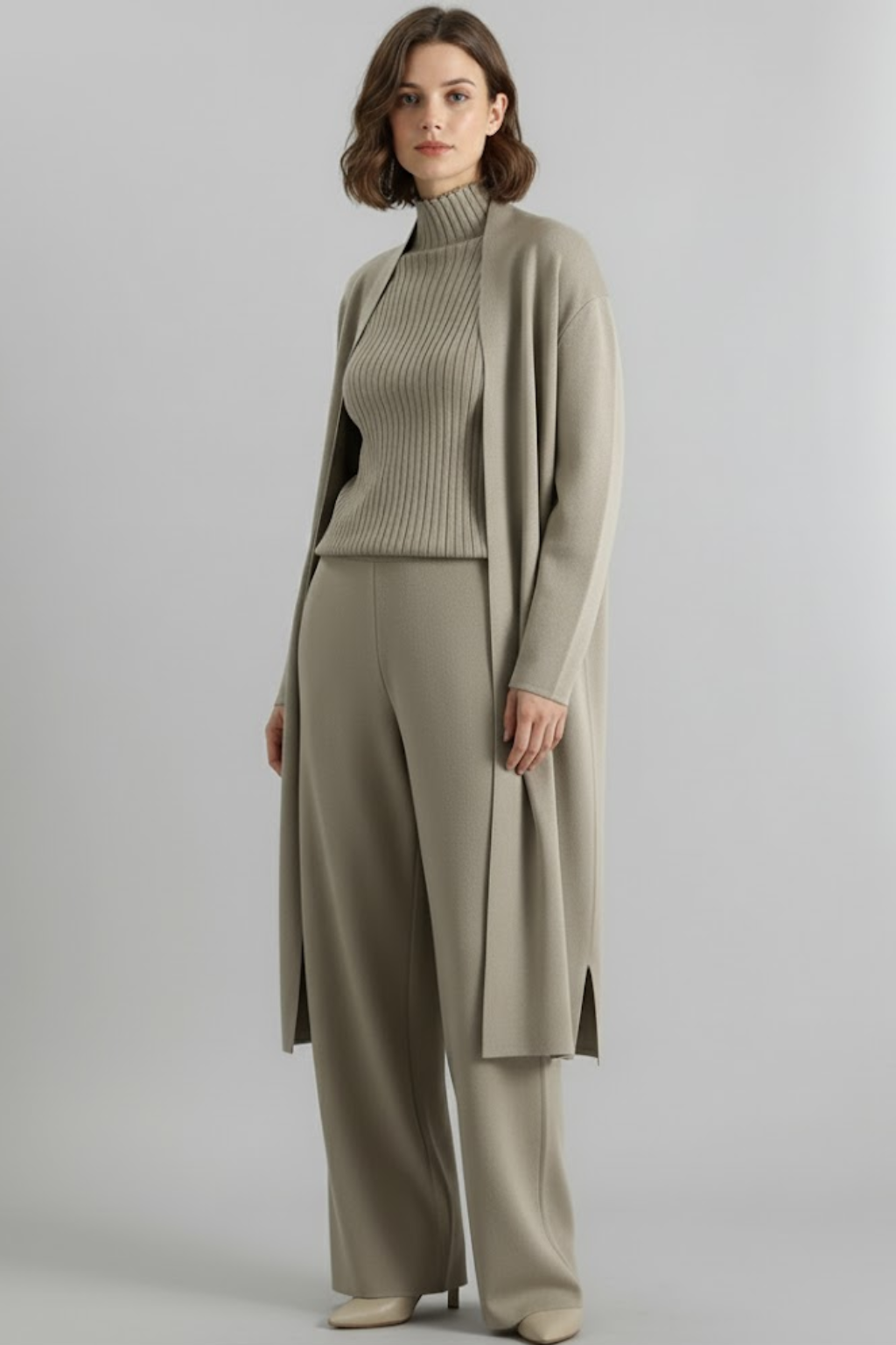Anna-Berg | Lounge Set - Ribbed Knit, Wide-Leg Trousers, Longline Cardigan