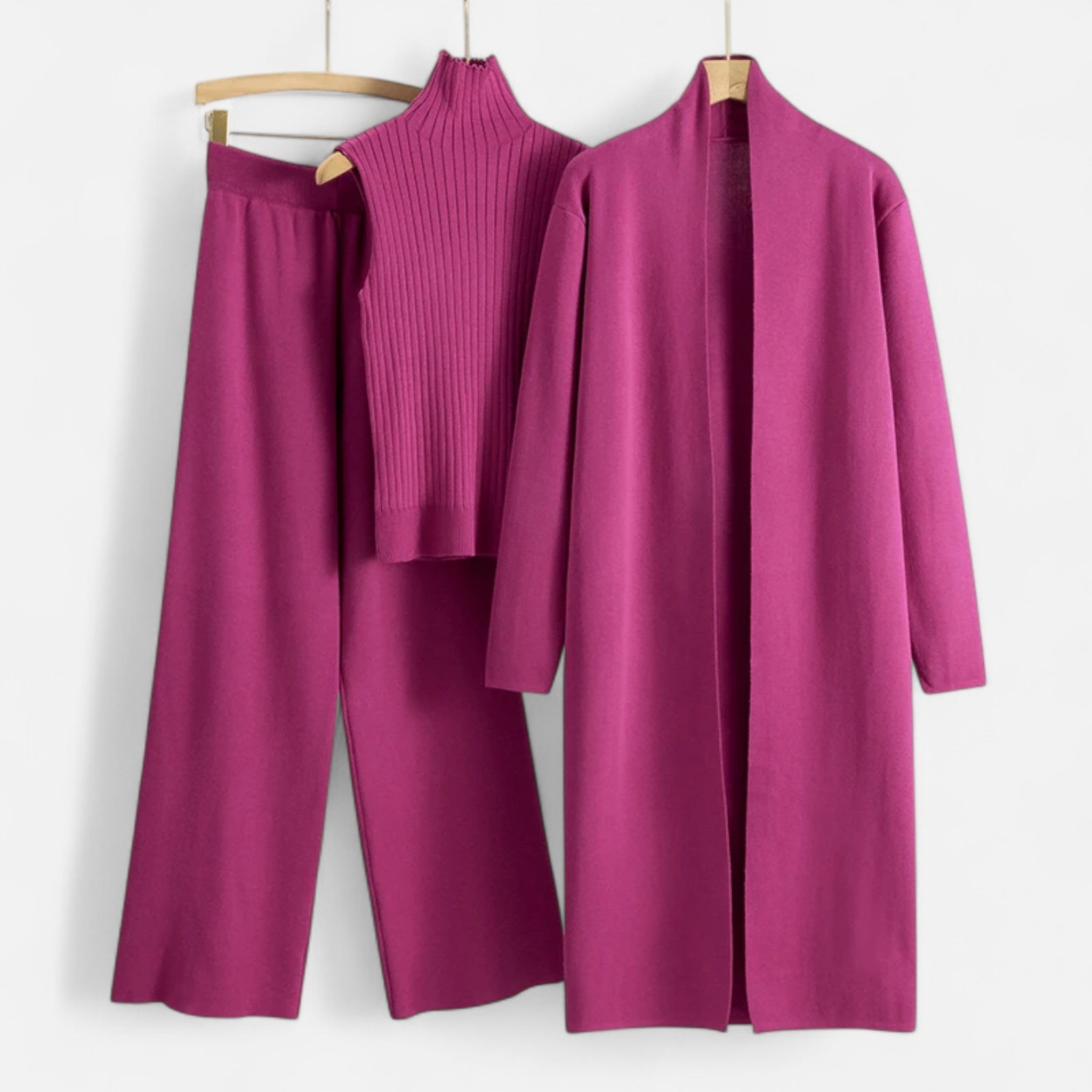 Anna-Berg | Three-Piece Set - Sleeveless Top, Wide-Leg Trousers, Longline Cardigan