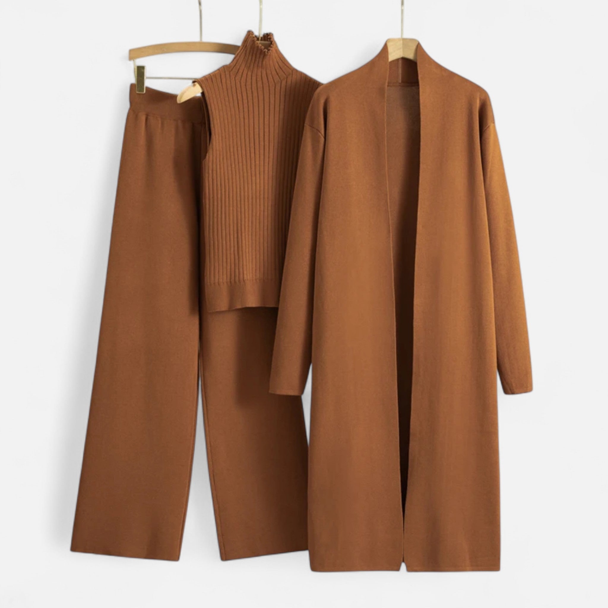 Anna-Berg | Three-Piece Set - Sleeveless Top, Wide-Leg Trousers, Longline Cardigan