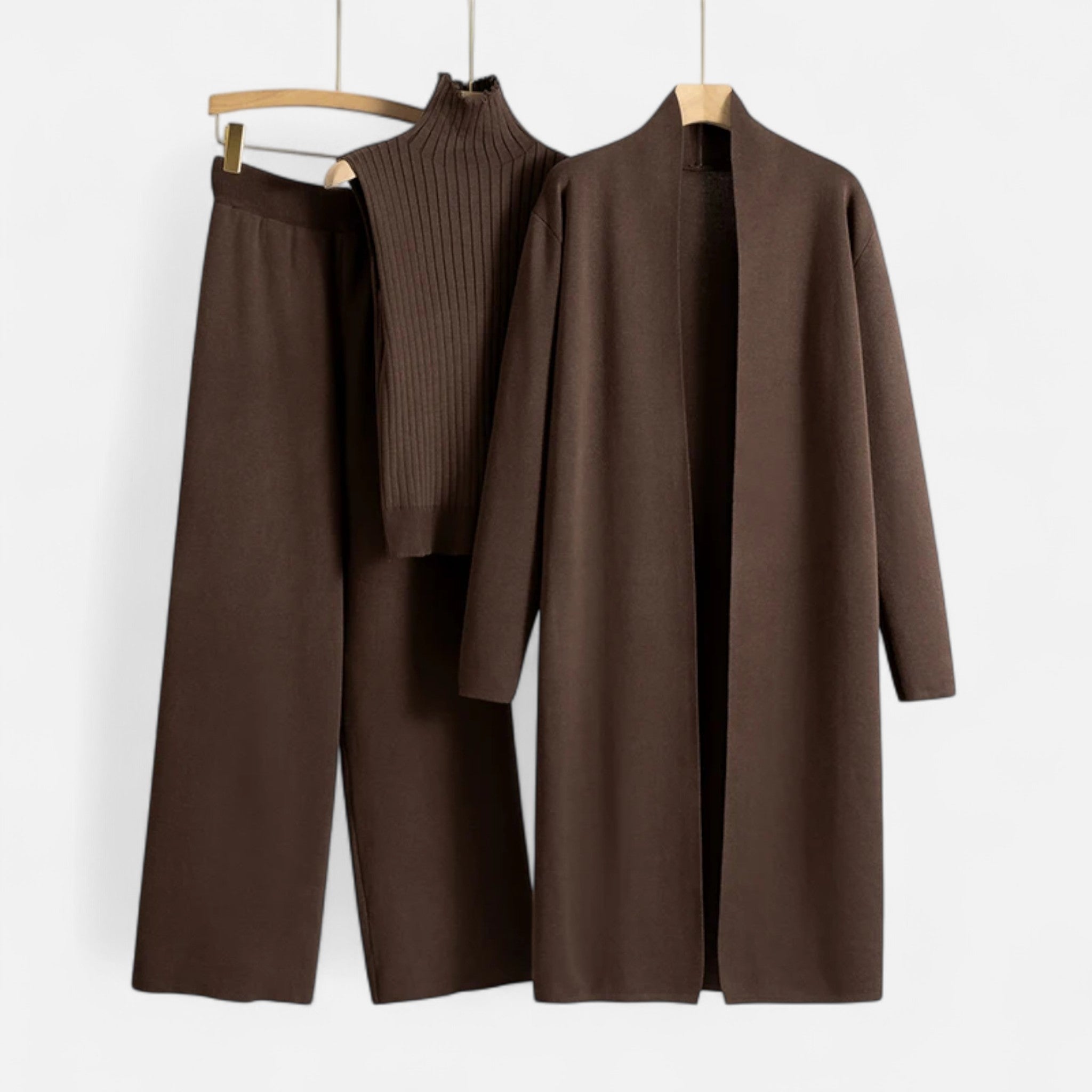 Anna-Berg | Three-Piece Set - Sleeveless Top, Wide-Leg Trousers, Longline Cardigan