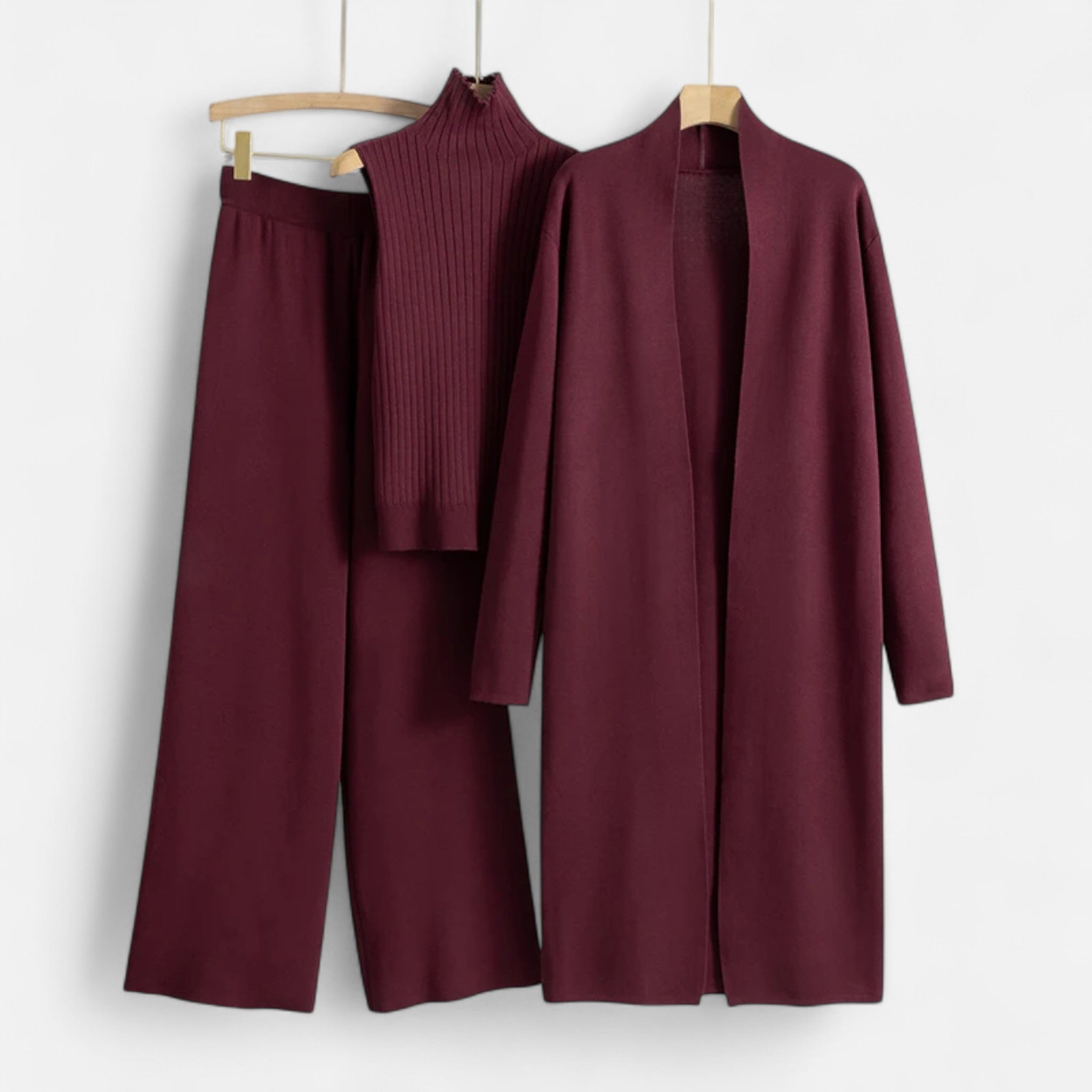 Anna-Berg | Three-Piece Set - Sleeveless Top, Wide-Leg Trousers, Longline Cardigan