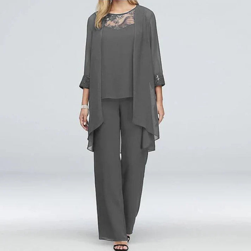 Anna-Berg | Three-Piece Wide-Leg Trousers & Longline Jacket Set