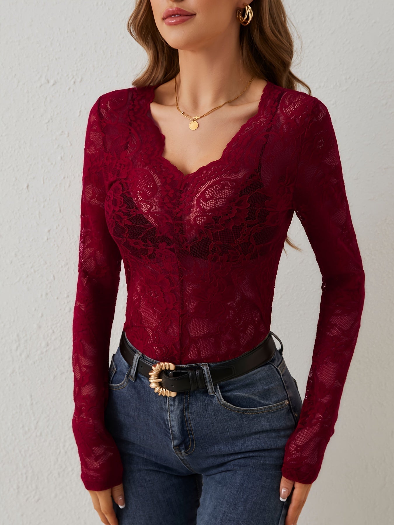 Anna-Berg | Top - Lace, Slim Fit, Long Sleeves