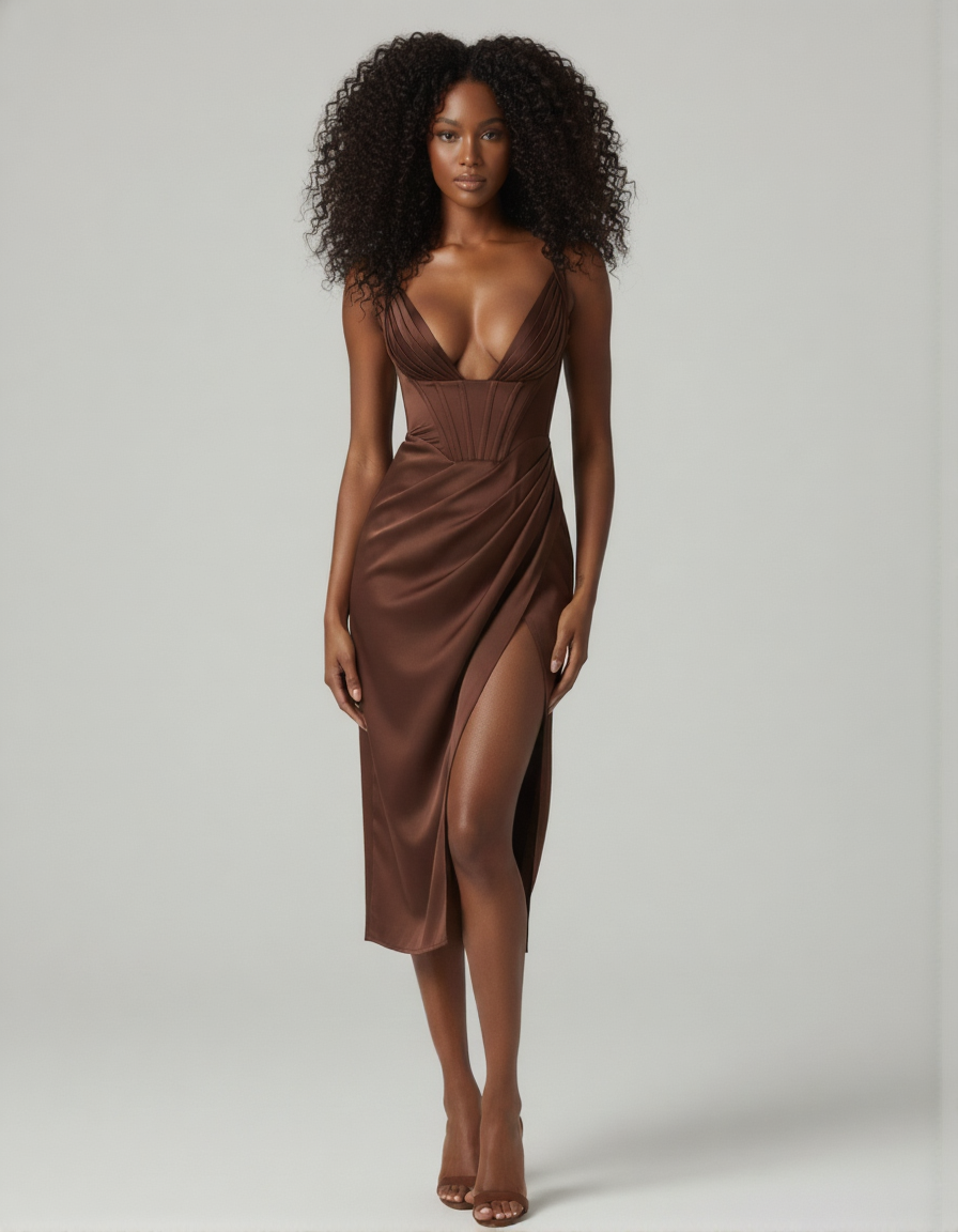 Anna-Berg | Satin Smooth Finish Sleeveless Evening Dress