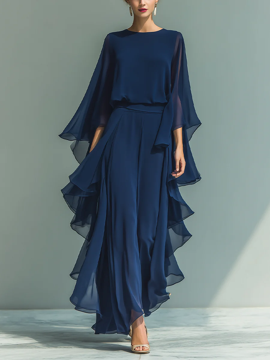 Anna-Berg | Elegant Complete Chiffon Set With Ruffles