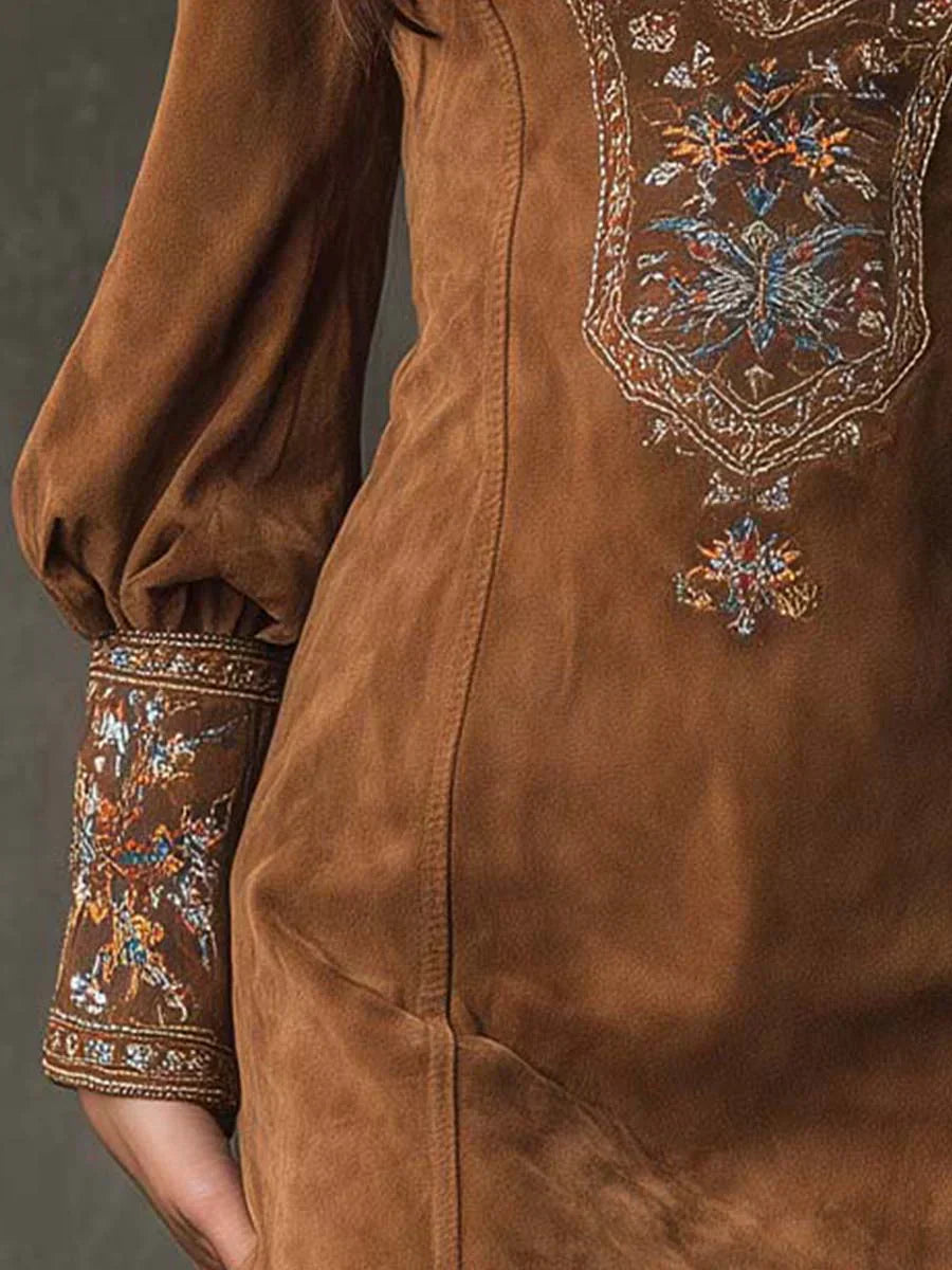 Anna-Berg | Timeless Embroidered Mini Dress With Deep V-Neck