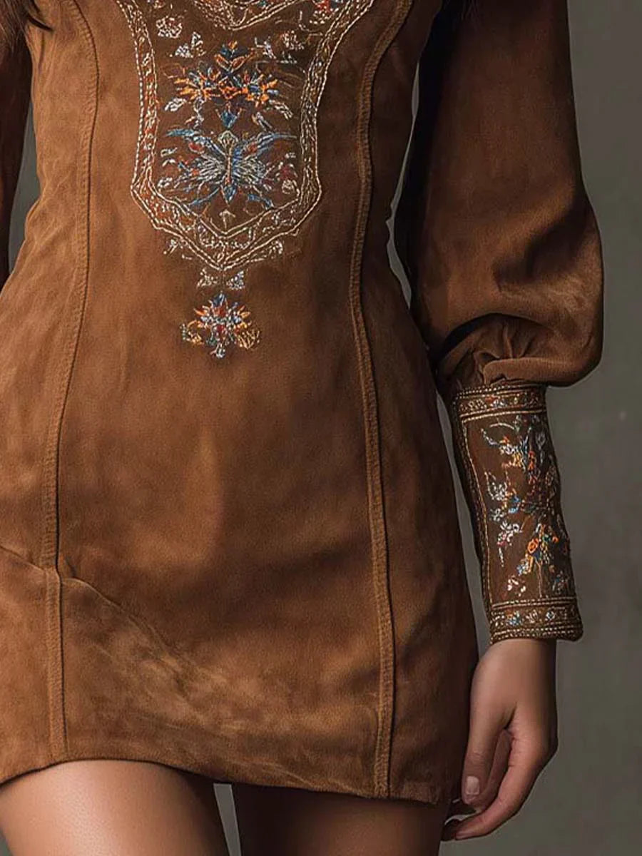Anna-Berg | Timeless Embroidered Mini Dress With Deep V-Neck
