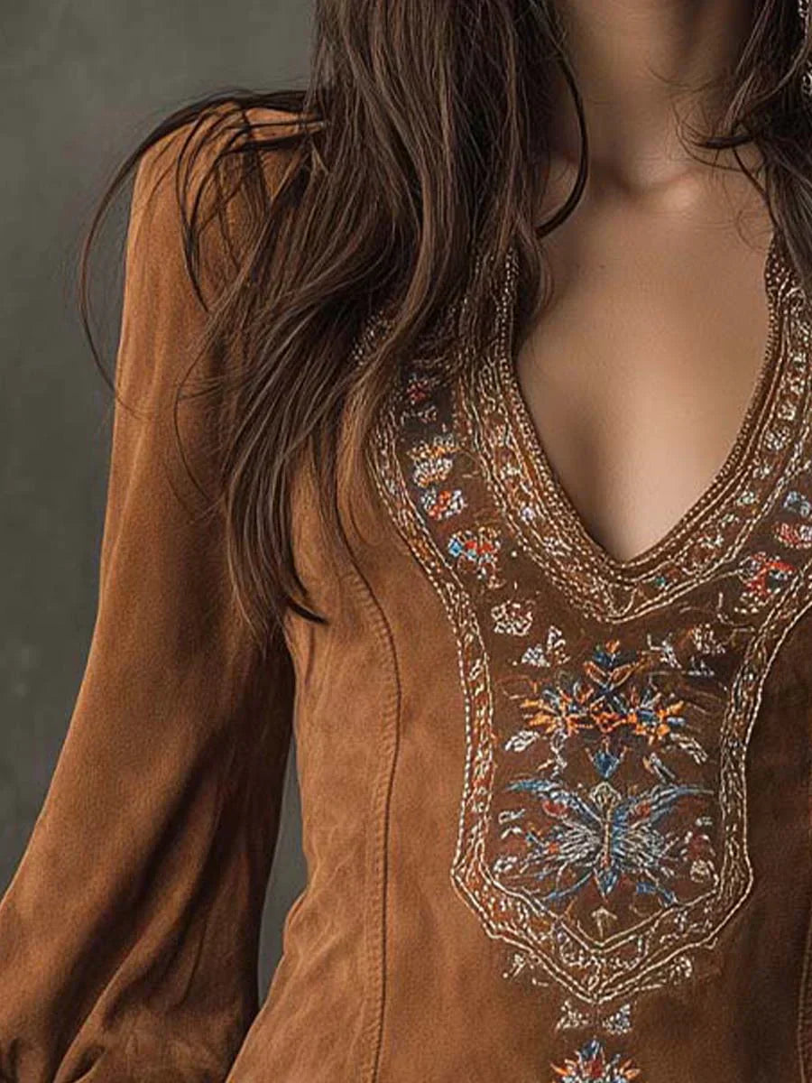 Anna-Berg | Timeless Embroidered Mini Dress With Deep V-Neck