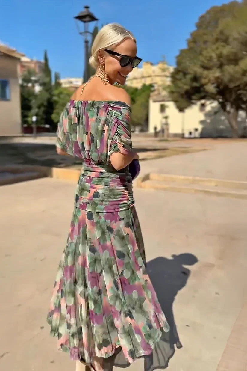 Anna-Berg | Elegant V-Neck Fantasy Painted Floral Dress