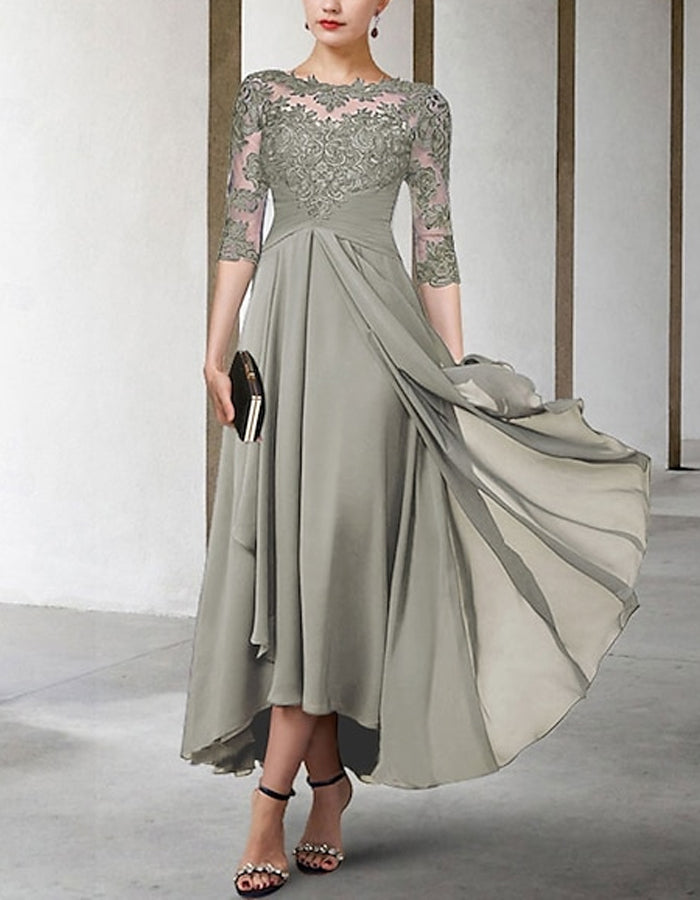 Anna-Berg | Chiffon A-Line Three-Quarter Sleeve Dress
