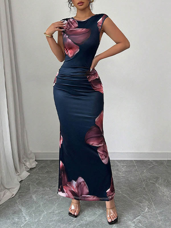 Anna-Berg | Bodycon Sleeveless Contrast Color Flower Dress