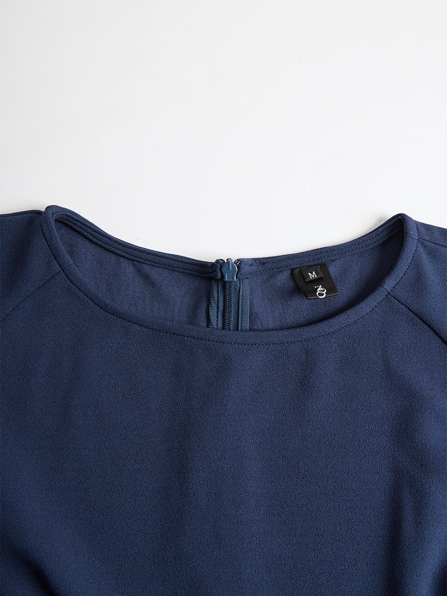 Anna-Berg | Elegant Navy Blue Batwing Sleeve Midi Sheath Dress