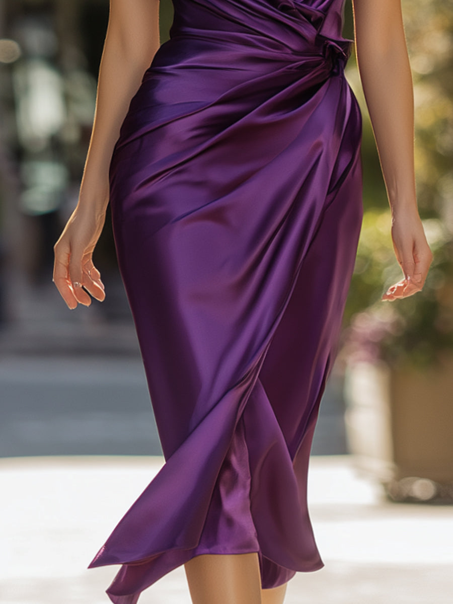 Anna-Berg | Deep Purple Satin Wrap Dress