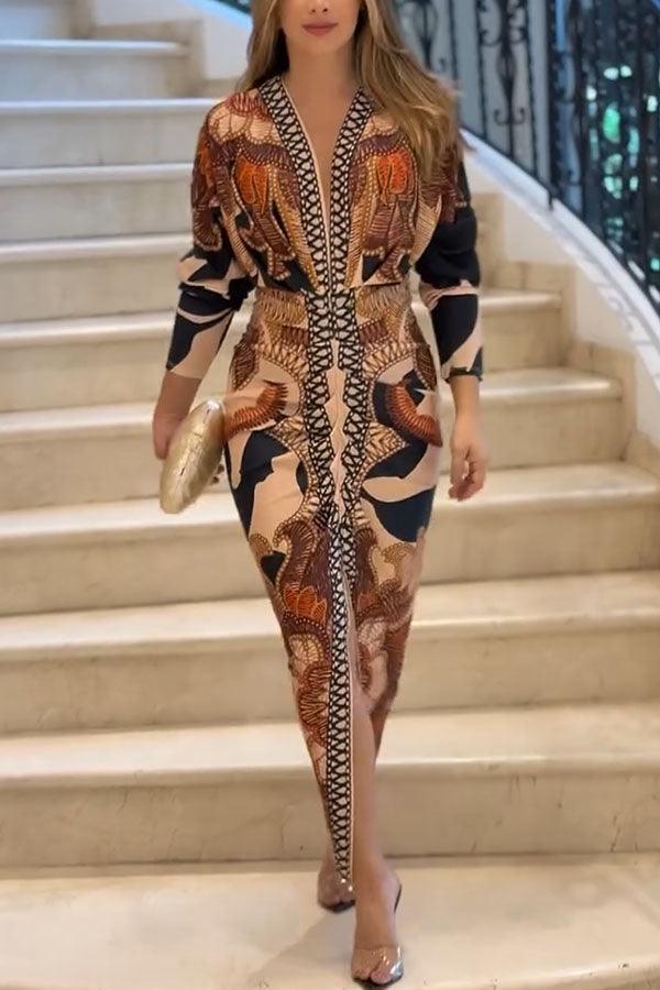 Anna-Berg | Effortless Unique Print Dolman Midi Dress