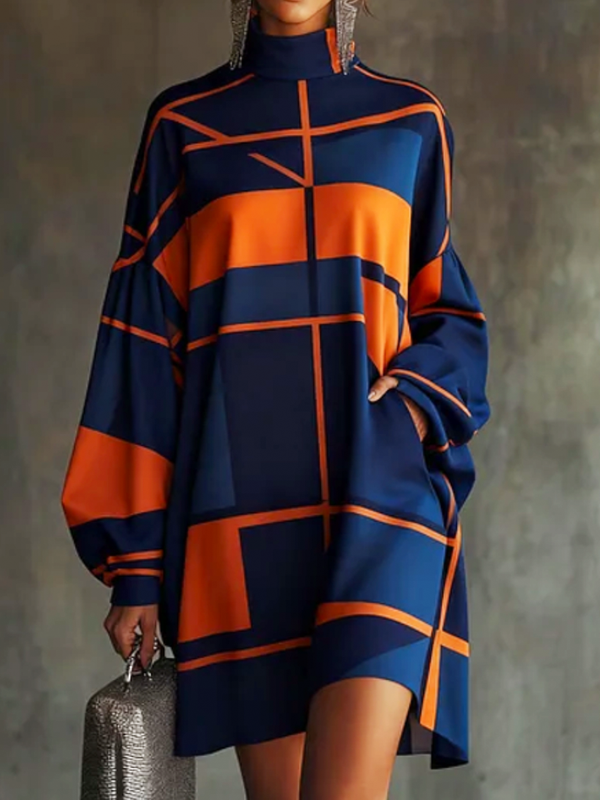 Anna-Berg | Long Sleeves Loose Contrast Color Dress