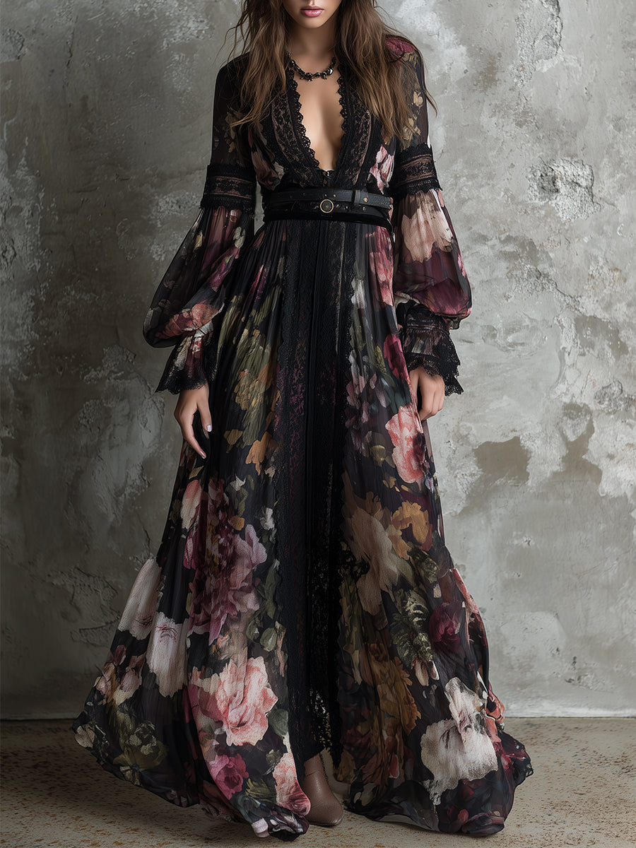 Anna-Berg | Bohemian Holiday Chiffon Printed Lace Dress