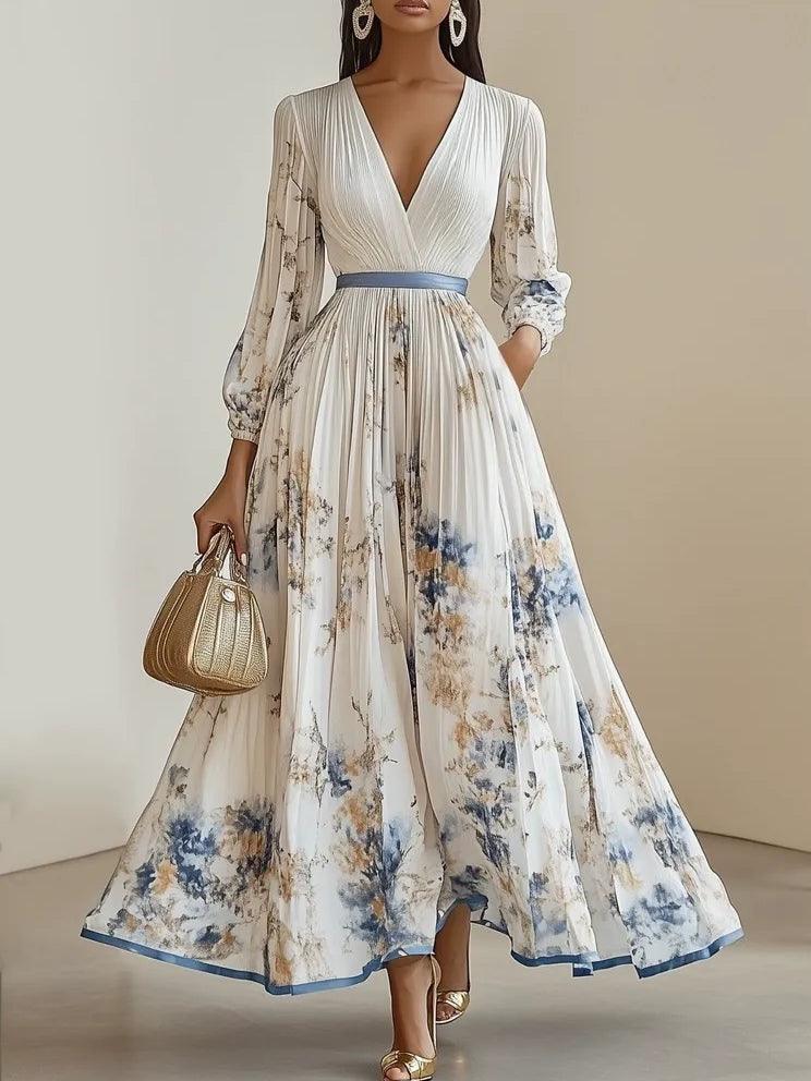 Anna-Berg | Flowing White Floral Balloon Sleeve Maxi Dress
