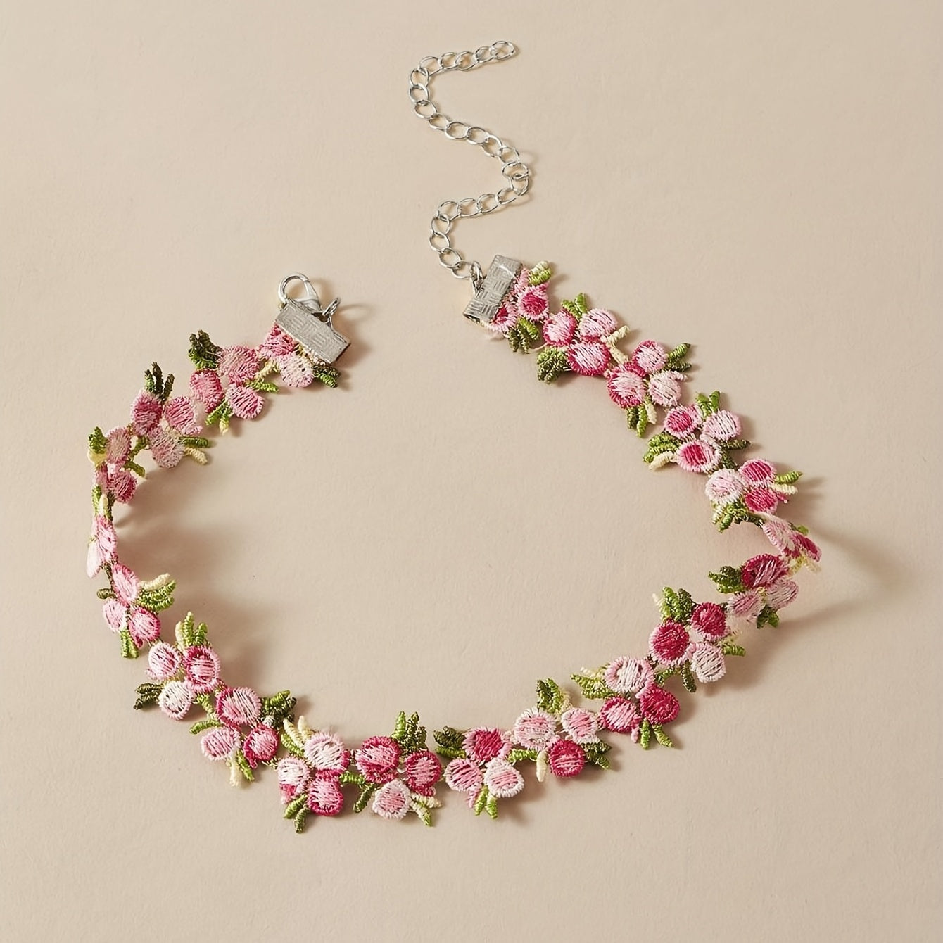 Elegant Design Pink Flower Choker Necklace