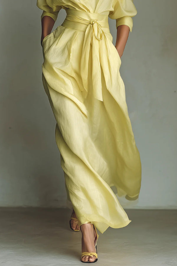 Anna-Berg | Solid Color Lapel Long Sleeve Dress