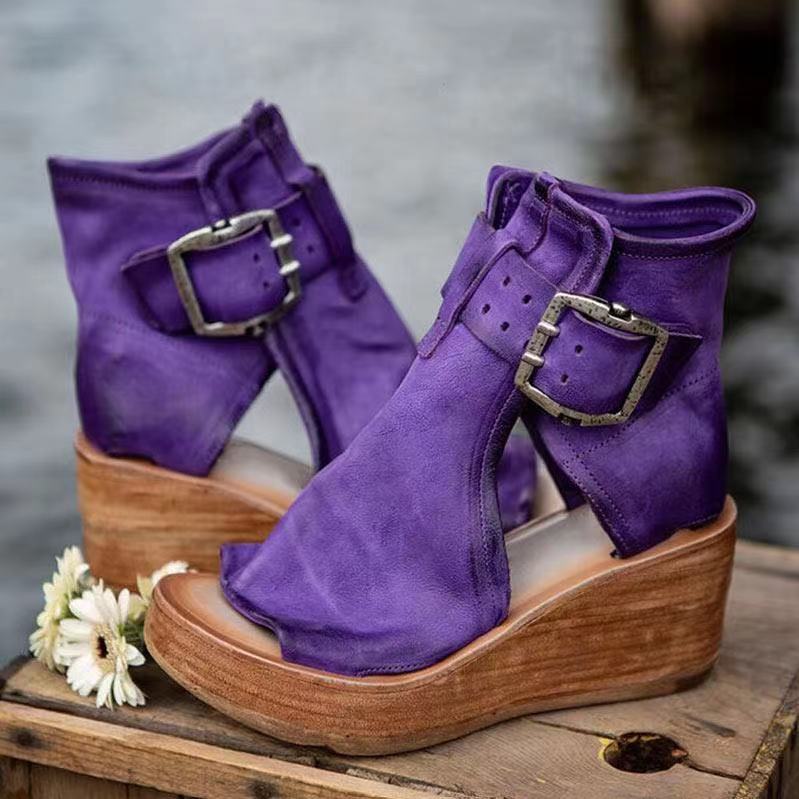 Anna-Berg | Romantic Wedge Sandals With Buckle In Boho Style