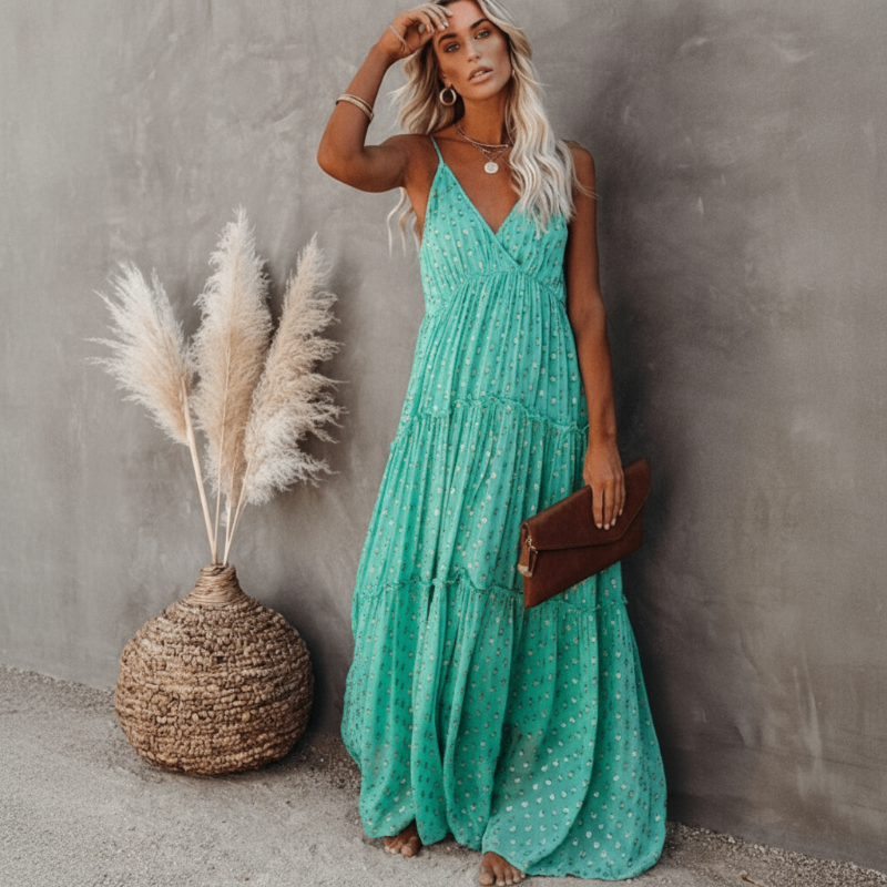 Anna-Berg | Boho Tiered Maxi Summer Dress in a Flattering Cut